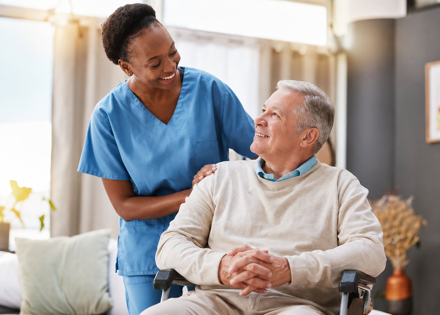Caring staff with resident at Eden Care Centre